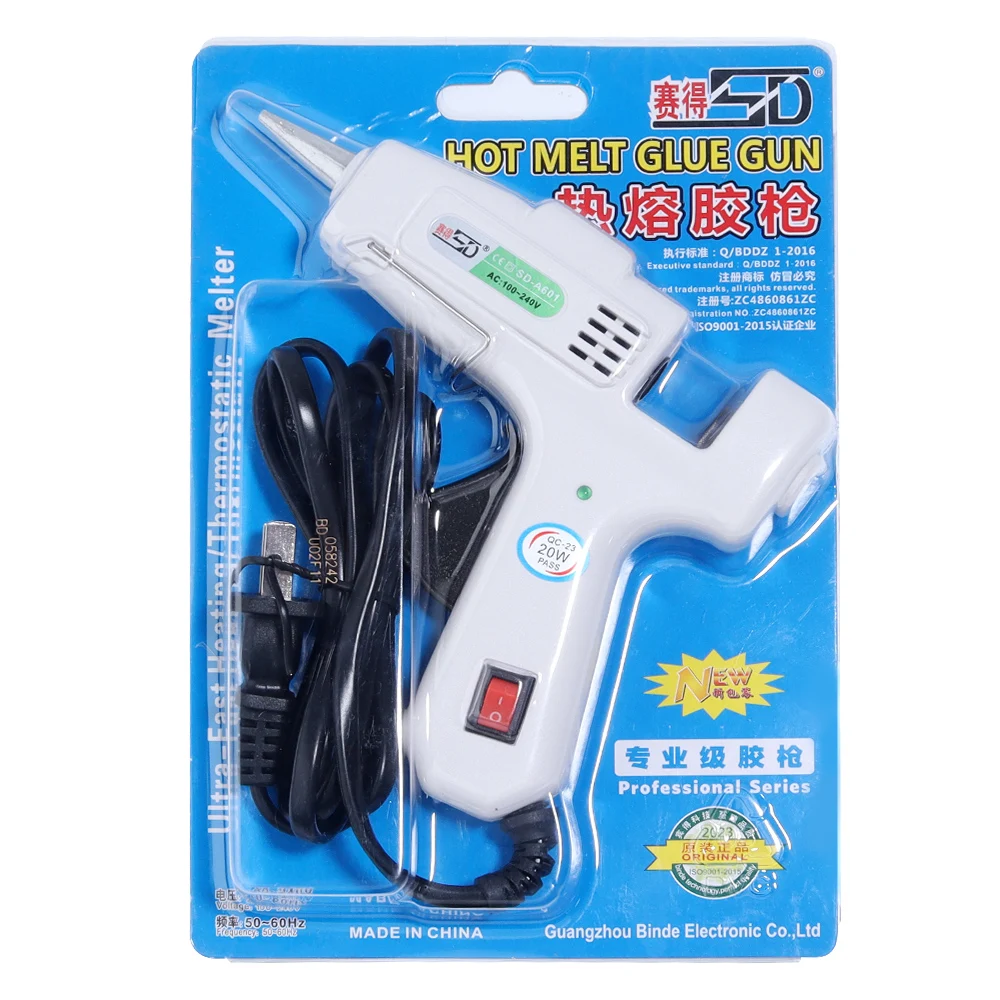 SAUVOO 20W White Hot Melt Glue Gun Household Industrial Mini Guns Electric Heat Temperature Repair Tool With 7mm Glue Sticks