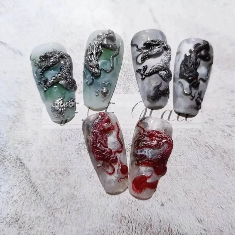 NEW Silicone Nail Art Handcrafts Moulds DIY Nail Tools Dragon/Snake Nail Carving Molds Silicone Material for Nail Decoration