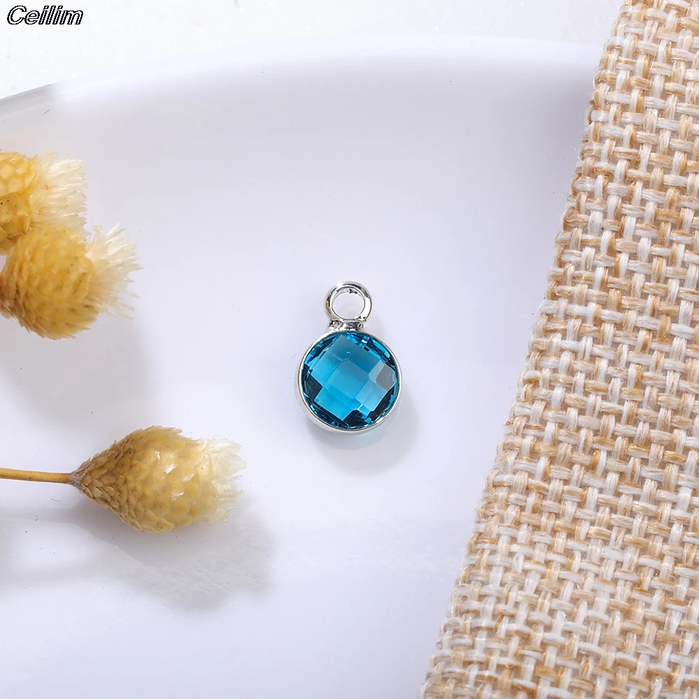 10pcs Copper Round 6mm Birthstone Charms Beads Colorful Crystal Pendants For DIY Craft Necklace Bracelet Jewelry Making Findings