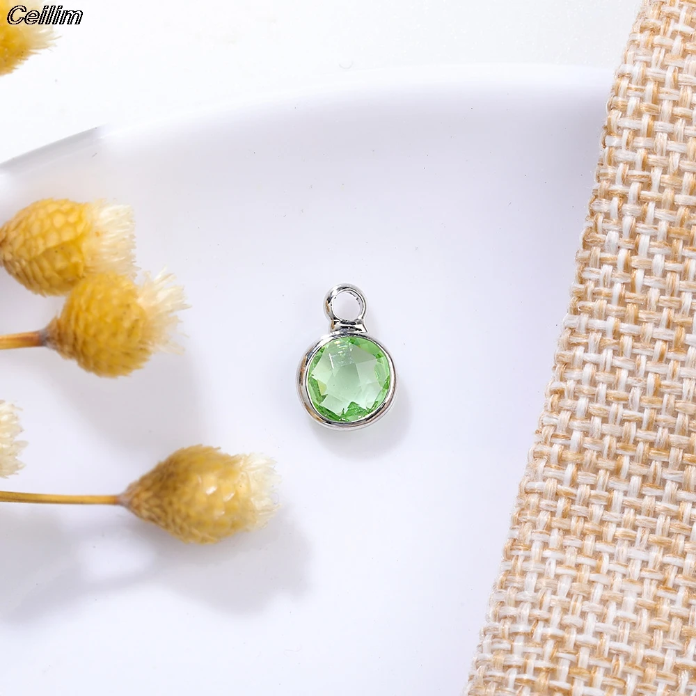 10pcs Copper Round 6mm Birthstone Charms Beads Colorful Crystal Pendants For DIY Craft Necklace Bracelet Jewelry Making Findings