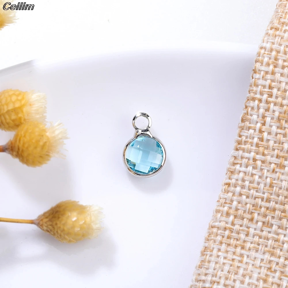 10pcs Copper Round 6mm Birthstone Charms Beads Colorful Crystal Pendants For DIY Craft Necklace Bracelet Jewelry Making Findings