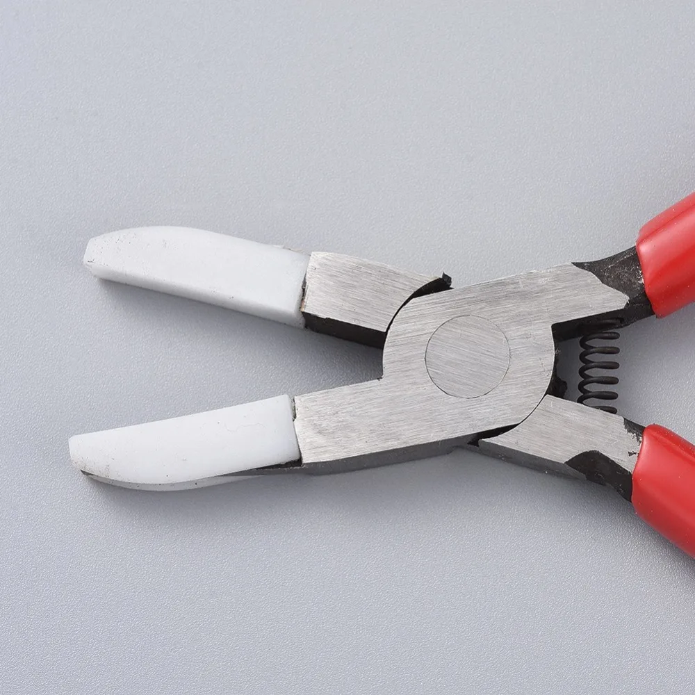 Pandahall Carbon Steel Jewelry Pliers Red Flat Nose Plier with Cover for Jewelry DIY Making Tools 142x98x8mm