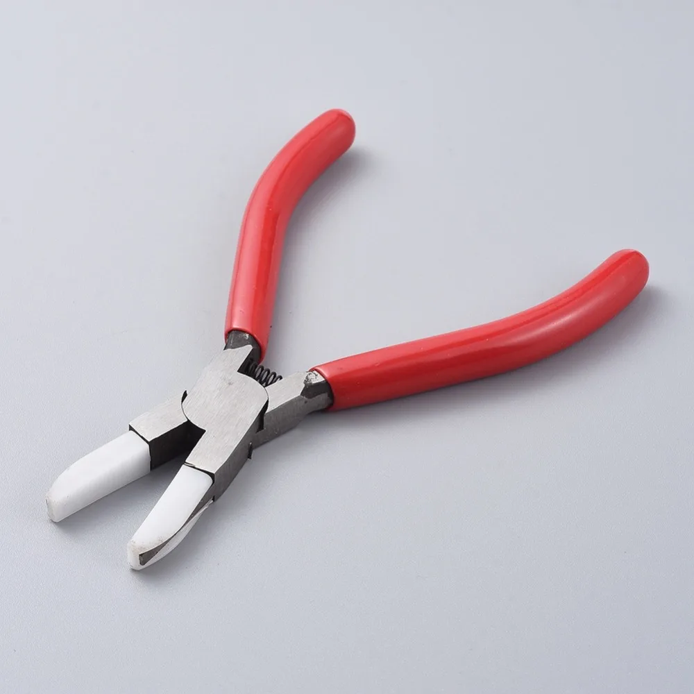Pandahall Carbon Steel Jewelry Pliers Red Flat Nose Plier with Cover for Jewelry DIY Making Tools 142x98x8mm