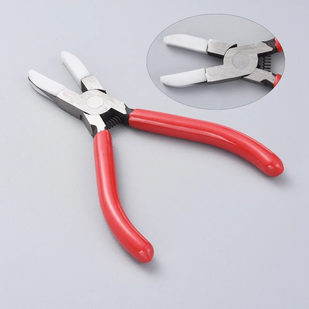 Pandahall Carbon Steel Jewelry Pliers Red Flat Nose Plier with Cover for Jewelry DIY Making Tools 142x98x8mm