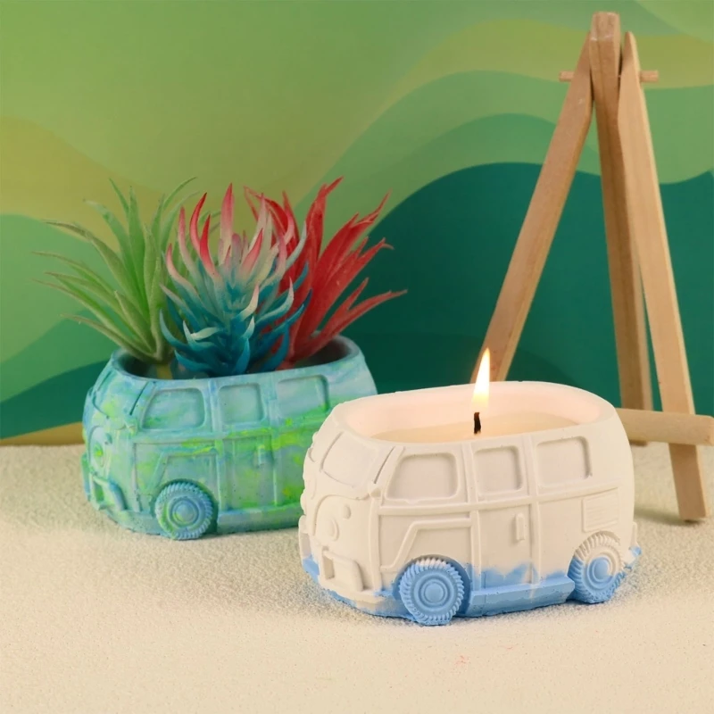 3D Car succulent plant flowerpot resin silicone mold cute cartoon car storage box candle cup concrete gypsum silicone mold