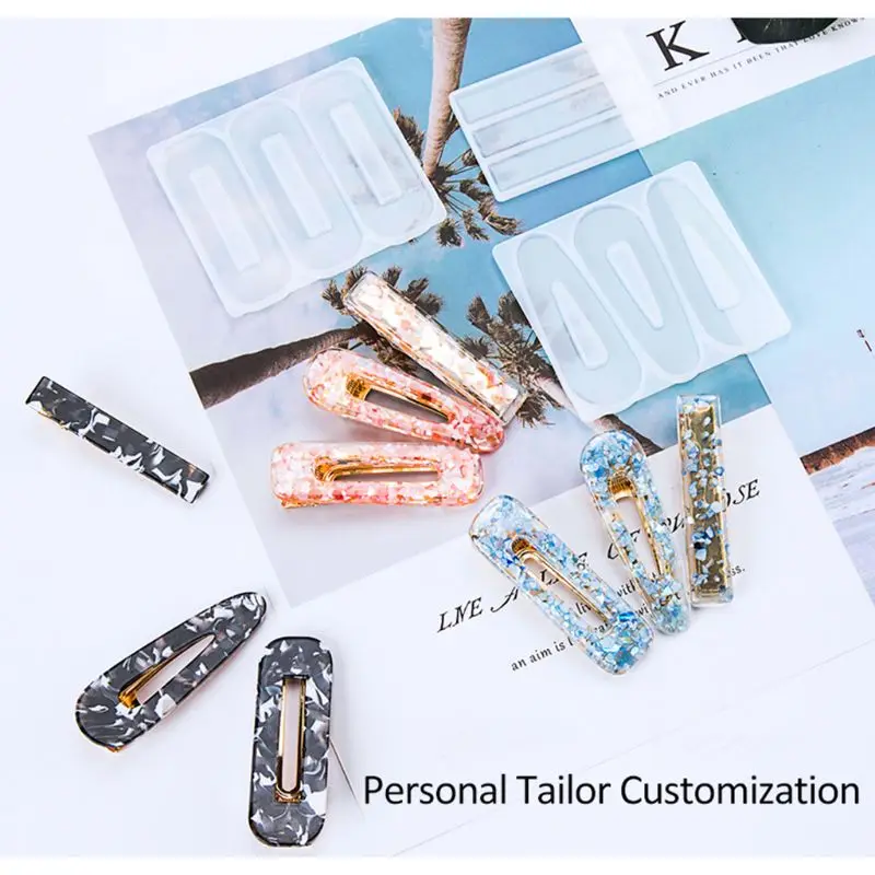 DIY Crafts Resin Silicone Epoxy Mold Hair Clip Barrette Mould Epoxy Resin Jewelry Casting