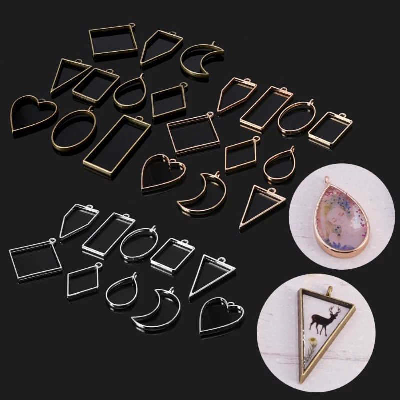 10Pcs Assorted Geometric Hollow Pressed Flower Frame Pendant Resin Jewelry Making Tool Metal Frame Jewelry Charms Bezel Setting