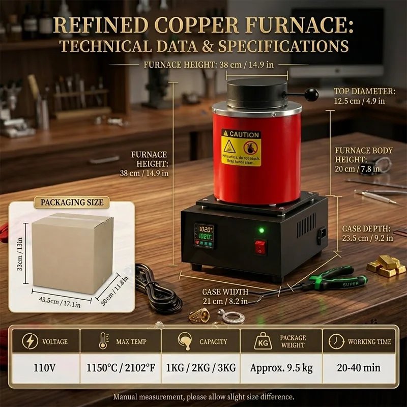 PHYHOO Electric Melting Furnace Digital Control Kiln For Casting Gold Silver Copper Scrap Smelting Jewelry Refining Purify Tool