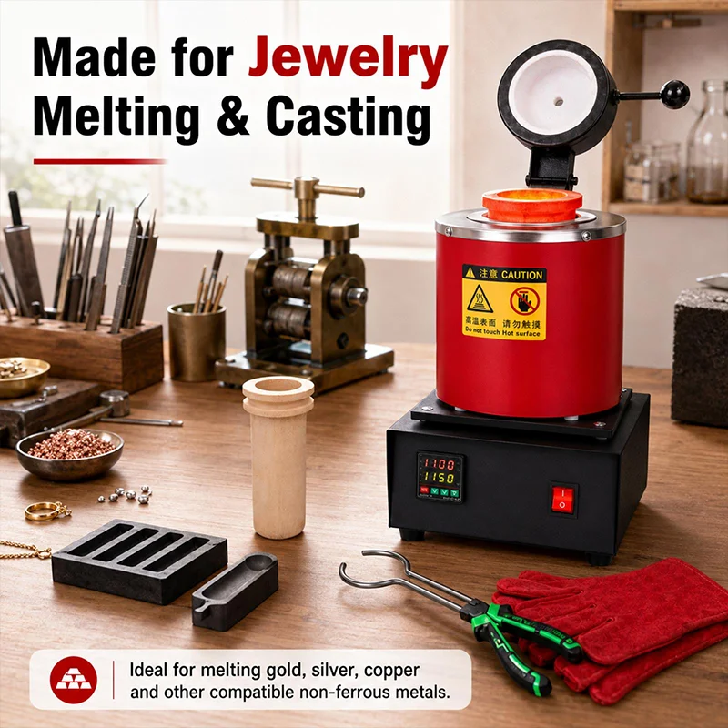 PHYHOO Electric Melting Furnace Digital Control Kiln For Casting Gold Silver Copper Scrap Smelting Jewelry Refining Purify Tool