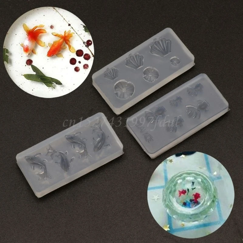 3Pc Mini Size Goldfish Lotus Leaf Earrrings Water Dag DIY Resin Jewelry Mold Kit