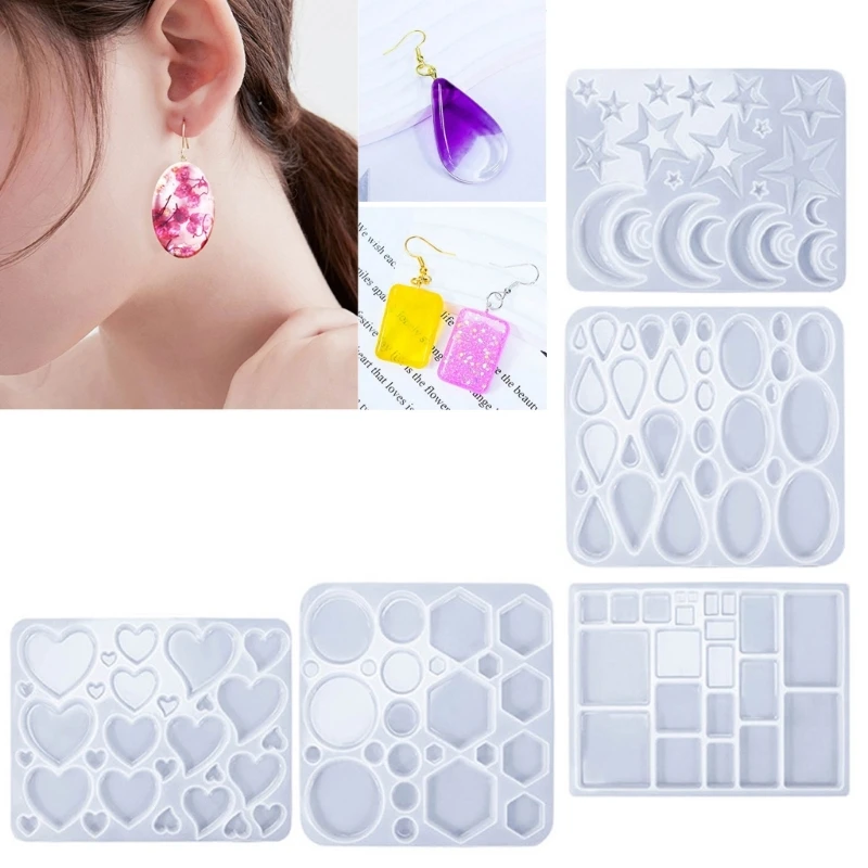 Resin Earrings Mold Geometric Flower Heart Irregular Mould Unique Earring Silicone Molds for Epoxy Resin Crafts Christmas Molds