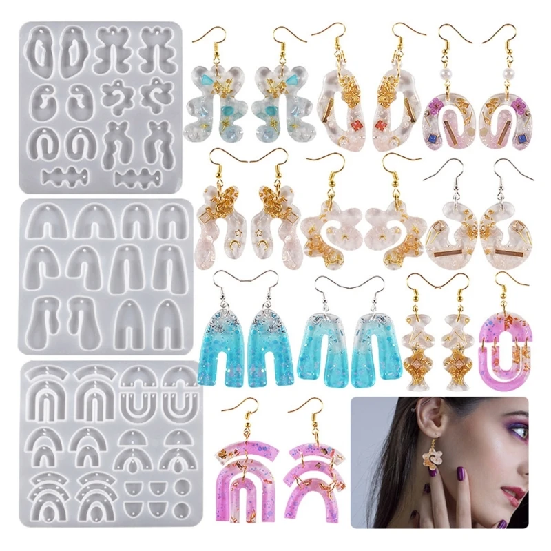 Resin Earrings Mold Geometric Flower Heart Irregular Mould Unique Earring Silicone Molds for Epoxy Resin Crafts Christmas Molds