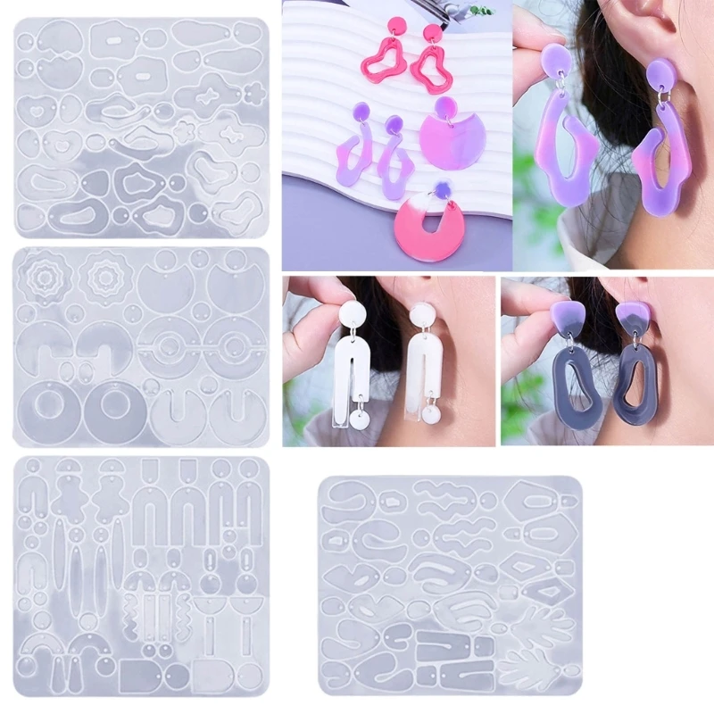 Resin Earrings Mold Geometric Flower Heart Irregular Mould Unique Earring Silicone Molds for Epoxy Resin Crafts Christmas Molds