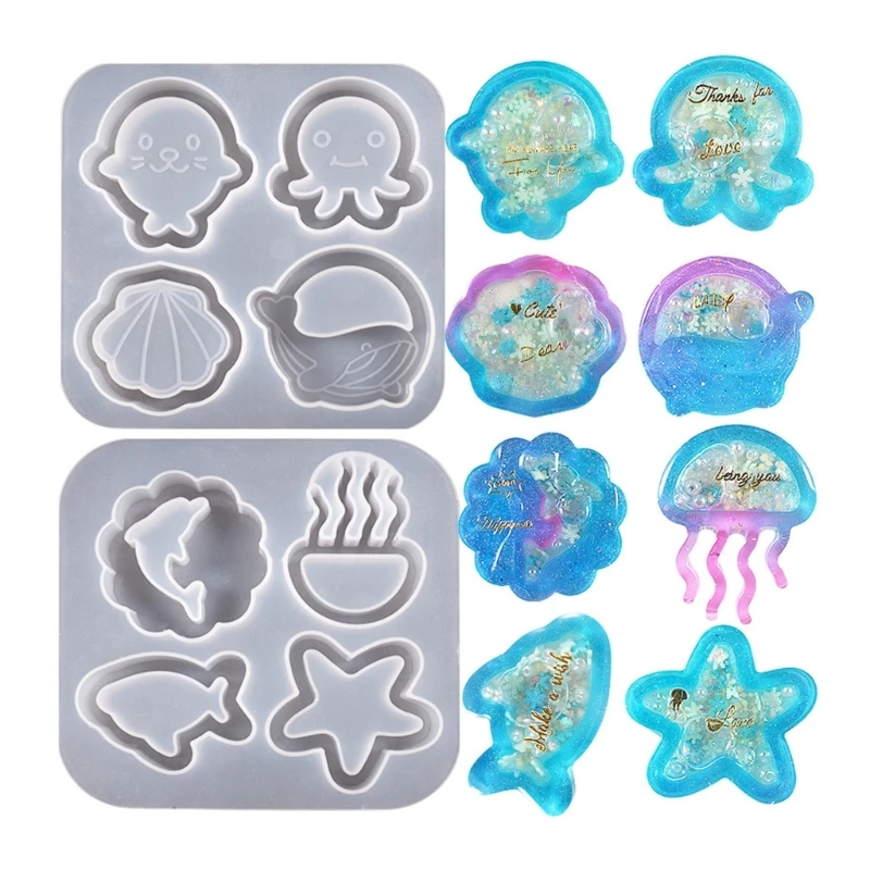 3D Marine Animals Flower Quicksand Silicone Mold Resin Shaker Charm Mould Keychain Pendant Jewelry Making Tools DIY Craft Supply