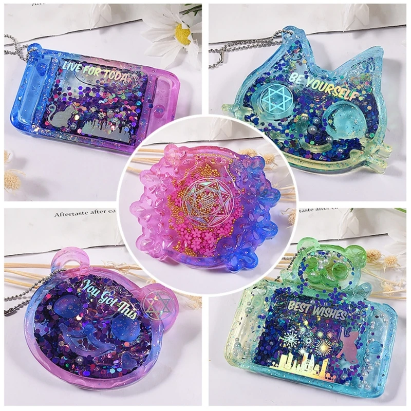 3D Marine Animals Flower Quicksand Silicone Mold Resin Shaker Charm Mould Keychain Pendant Jewelry Making Tools DIY Craft Supply
