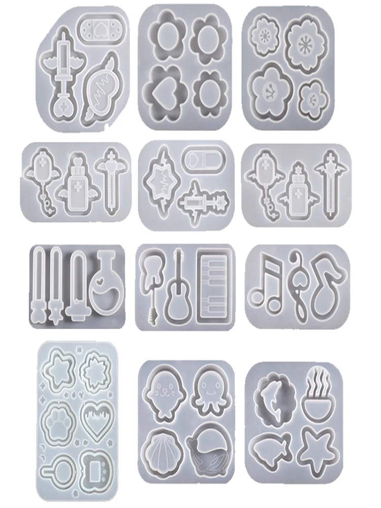 3D Marine Animals Flower Quicksand Silicone Mold Resin Shaker Charm Mould Keychain Pendant Jewelry Making Tools DIY Craft Supply