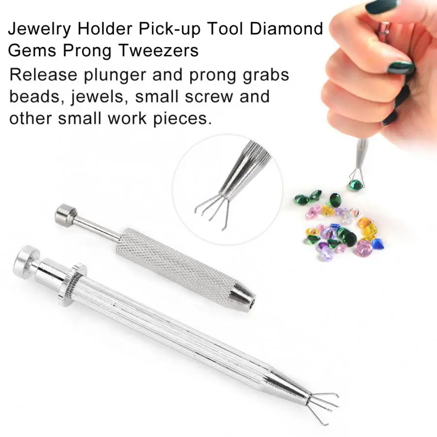 4 Prong Stainless Steel Jewelry Holder Pick-up Tool Diamond Gems Holder Tweezer Catcher Grabber with 4 Claws Jewelry Making Tool