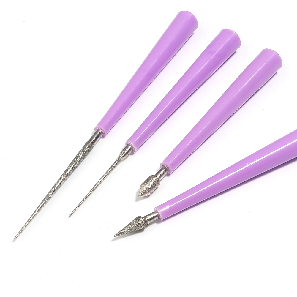 4 Style Reamer Bead Purple Diamond Pearl Glass Beads Reamer Needle File for Sets Beading Hole Enlarger Tool