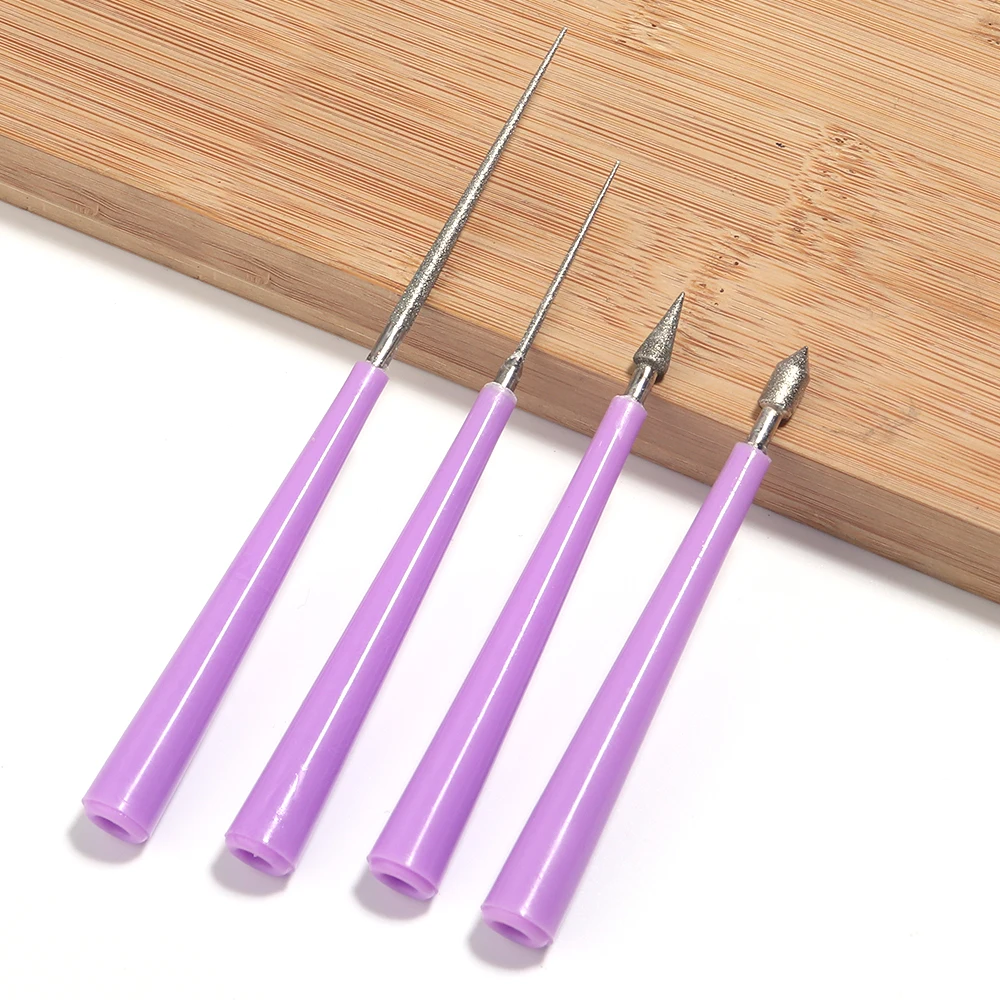 4 Style Reamer Bead Purple Diamond Pearl Glass Beads Reamer Needle File for Sets Beading Hole Enlarger Tool