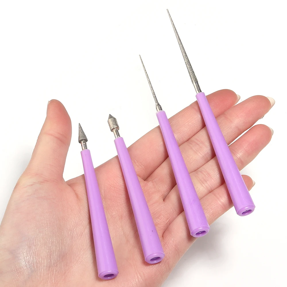 4 Style Reamer Bead Purple Diamond Pearl Glass Beads Reamer Needle File for Sets Beading Hole Enlarger Tool