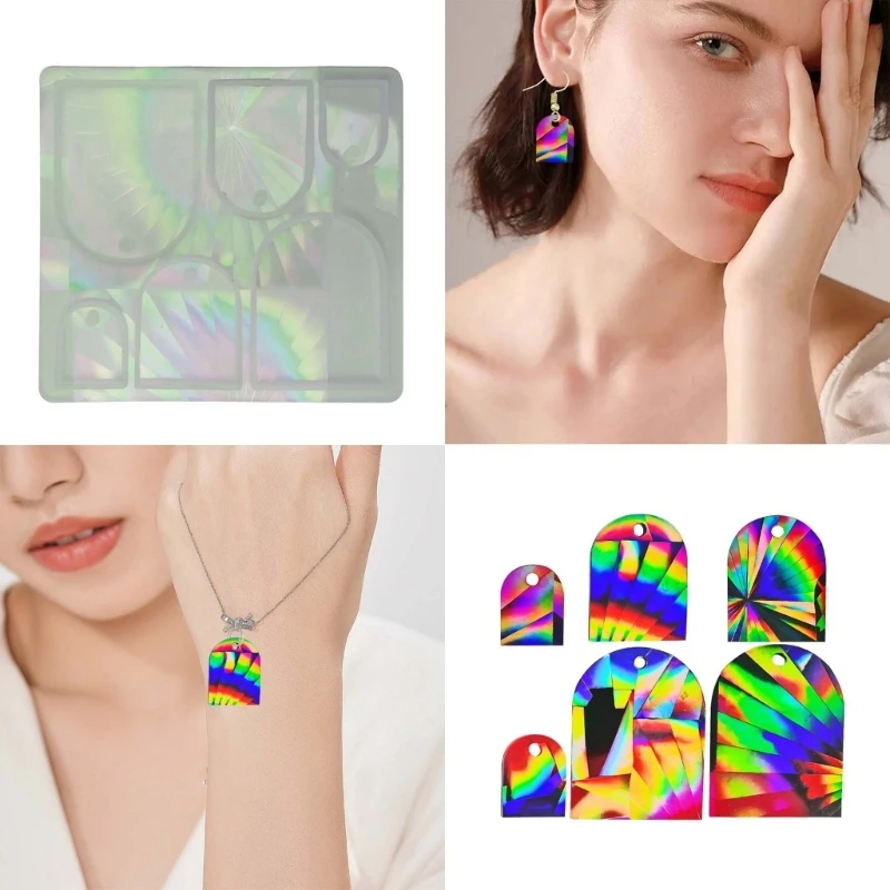 Resin Silicone Mold DIY Holographic Geometric Earring Keychain Pendant Mould Light and Shadow Crystal Epoxy Molds Crafts