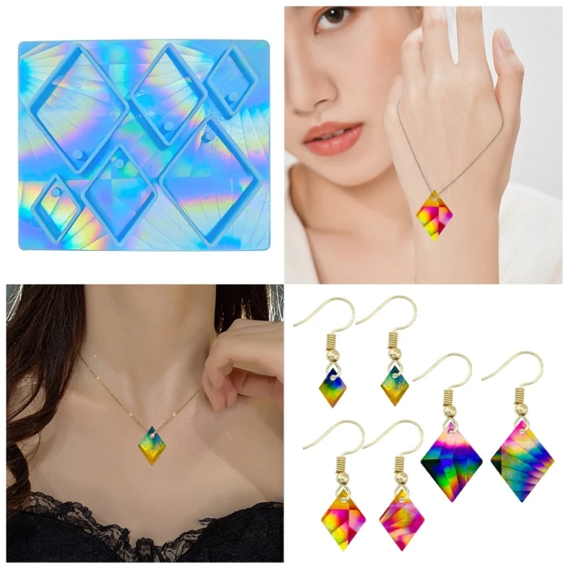 Resin Silicone Mold DIY Holographic Geometric Earring Keychain Pendant Mould Light and Shadow Crystal Epoxy Molds Crafts