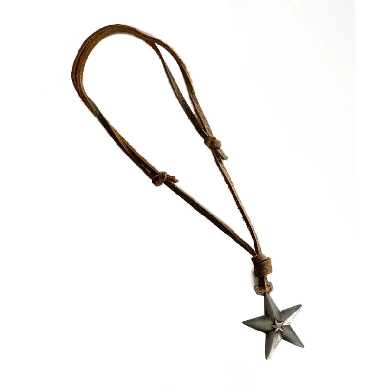 Adjustable Leather Rope Star Pendant Necklace for Women Vintage Ethnic