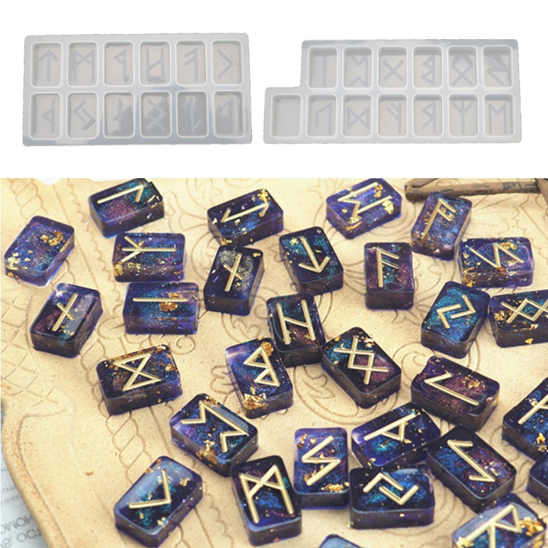 Viking Runes Divination Stones Witch Resin Mold Witchcraft Kit with Engraved Elder Futhark Alphabet Wicca Silicone Grs Tools