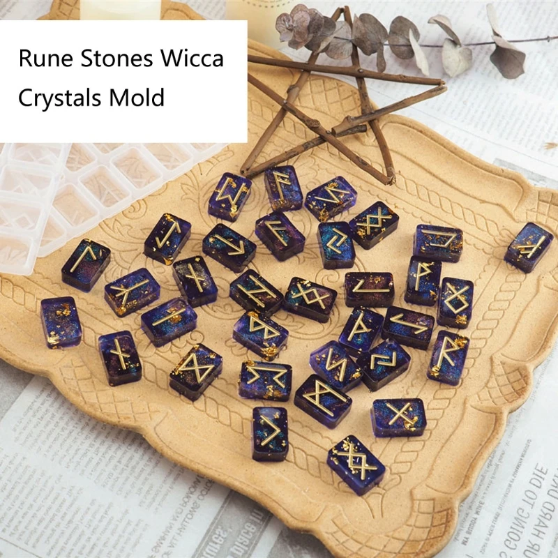 Viking Runes Divination Stones Witch Resin Mold Witchcraft Kit with Engraved Elder Futhark Alphabet Wicca Silicone Grs Tools