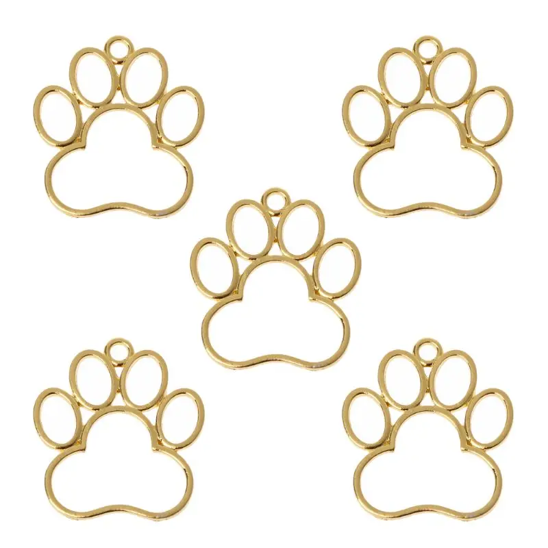 R2LE 5Pcs Pet Dog Footprint Blank Frame Pendant Open Bezel Setting UV Resin Jewelry