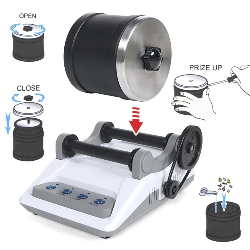E06E Rock Tumbler Electric Gemstones Polisher DIY Stone Polishing Toy Professional Electric Polisher for Children Adults