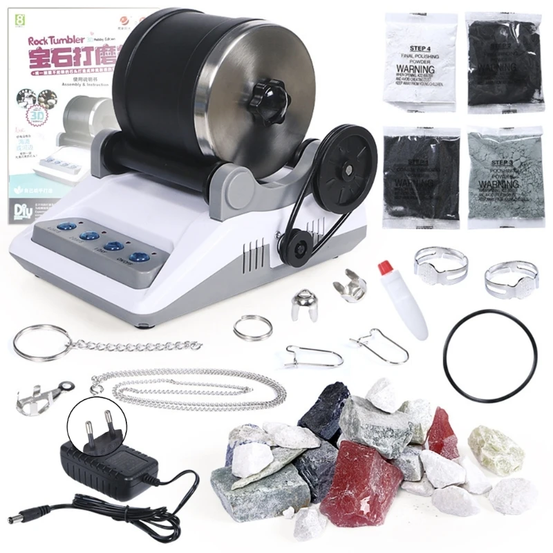 E06E Rock Tumbler Electric Gemstones Polisher DIY Stone Polishing Toy Professional Electric Polisher for Children Adults