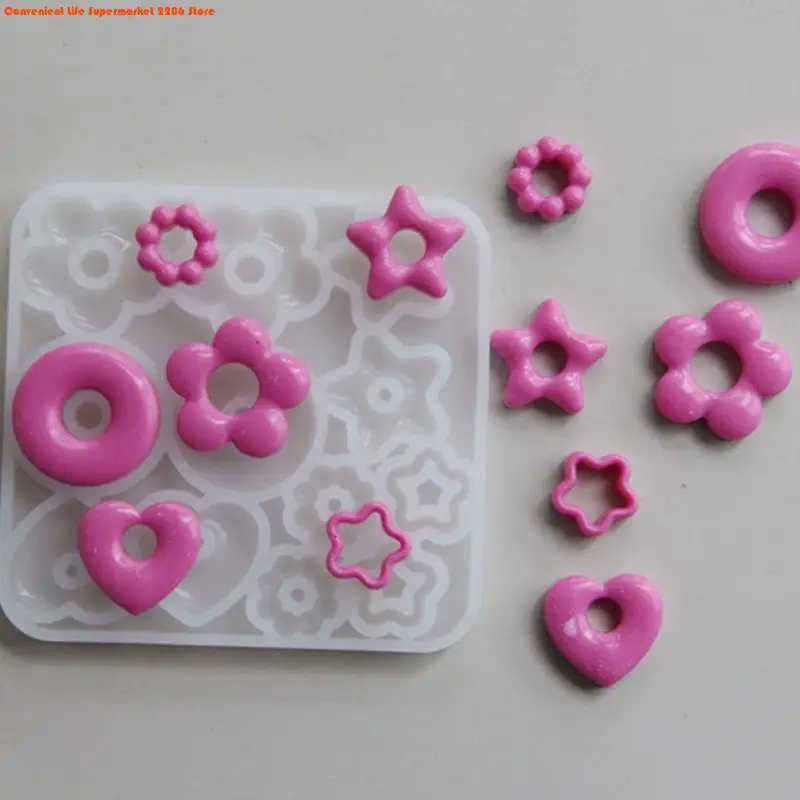E06E Multifuntional Jewelry Molds Heart Star Flower Pendant Moulds Silicone Keychain Molds for Resin Earrings and Pendants