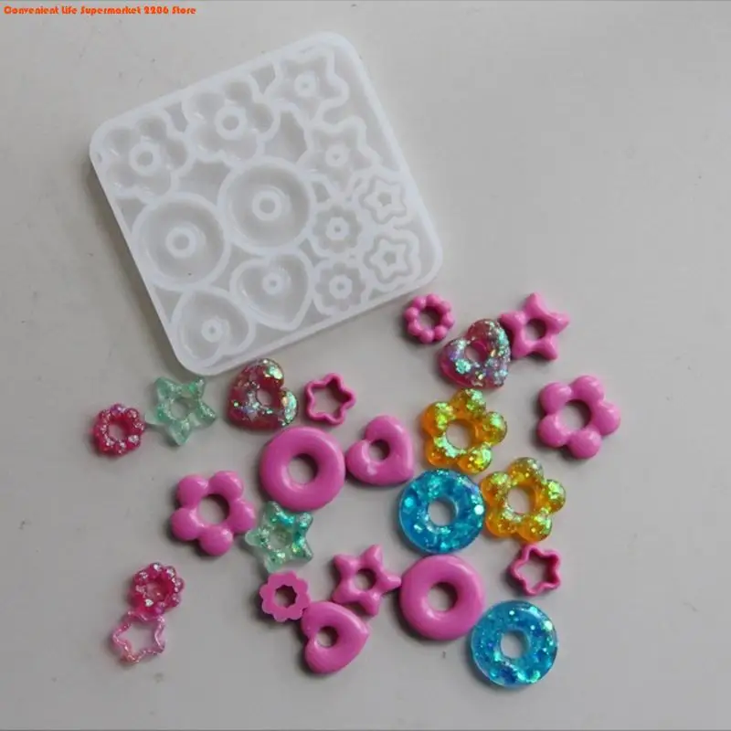 E06E Multifuntional Jewelry Molds Heart Star Flower Pendant Moulds Silicone Keychain Molds for Resin Earrings and Pendants