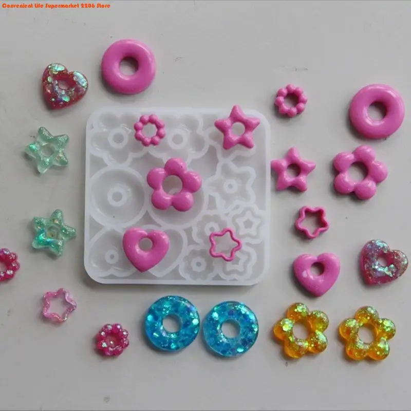 E06E Multifuntional Jewelry Molds Heart Star Flower Pendant Moulds Silicone Keychain Molds for Resin Earrings and Pendants