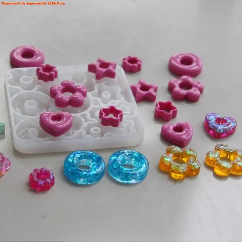 E06E Multifuntional Jewelry Molds Heart Star Flower Pendant Moulds Silicone Keychain Molds for Resin Earrings and Pendants