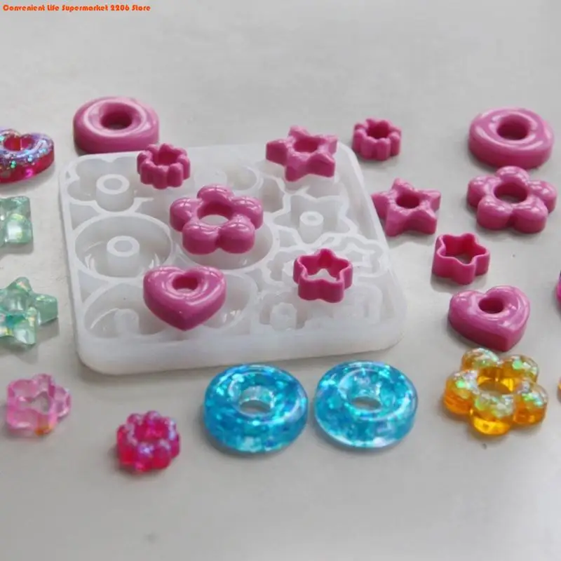 E06E Multifuntional Jewelry Molds Heart Star Flower Pendant Moulds Silicone Keychain Molds for Resin Earrings and Pendants