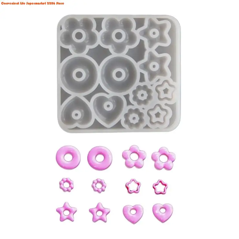 E06E Multifuntional Jewelry Molds Heart Star Flower Pendant Moulds Silicone Keychain Molds for Resin Earrings and Pendants
