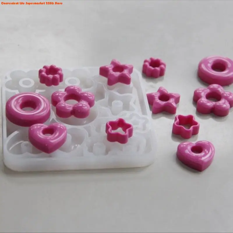 E06E Multifuntional Jewelry Molds Heart Star Flower Pendant Moulds Silicone Keychain Molds for Resin Earrings and Pendants
