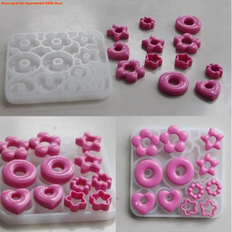 E06E Multifuntional Jewelry Molds Heart Star Flower Pendant Moulds Silicone Keychain Molds for Resin Earrings and Pendants