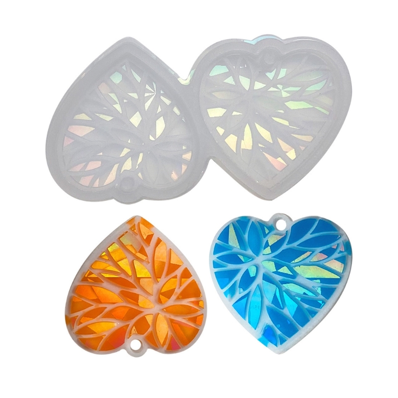 Heart Holographic Resin Mold Earring Silicone Mold Keychain Pendant Epoxy Resin Casting Mold Kit Resin Craft Tools Wholesale
