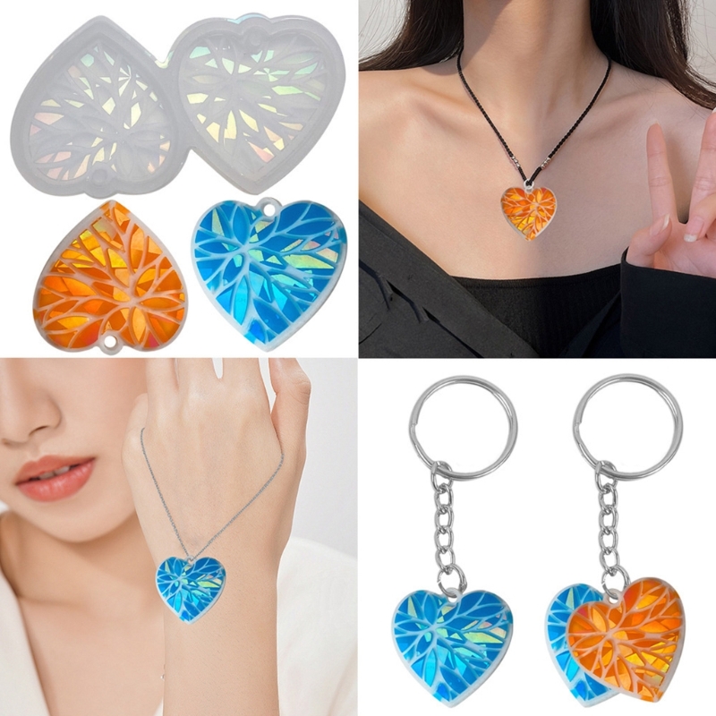 Heart Holographic Resin Mold Earring Silicone Mold Keychain Pendant Epoxy Resin Casting Mold Kit Resin Craft Tools Wholesale