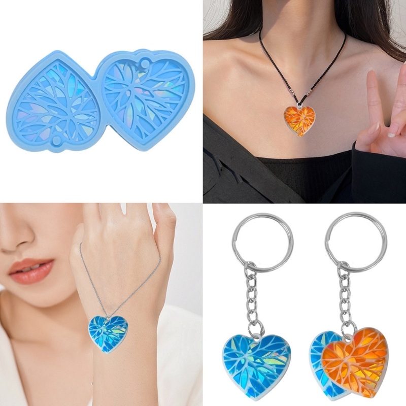 Heart Holographic Resin Mold Earring Silicone Mold Keychain Pendant Epoxy Resin Casting Mold Kit Resin Craft Tools Wholesale
