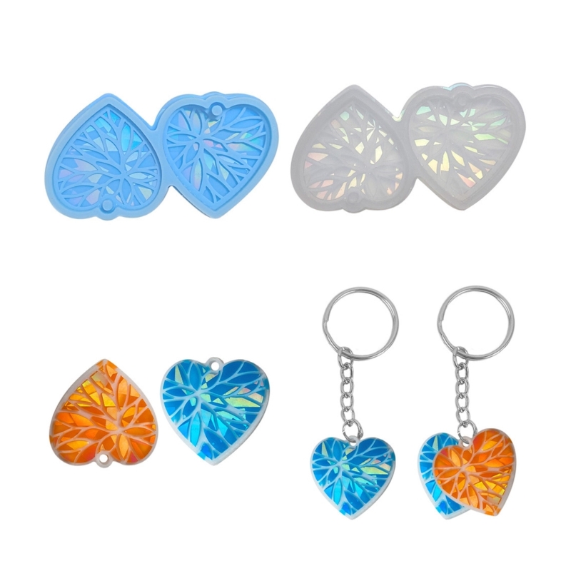 Heart Holographic Resin Mold Earring Silicone Mold Keychain Pendant Epoxy Resin Casting Mold Kit Resin Craft Tools Wholesale