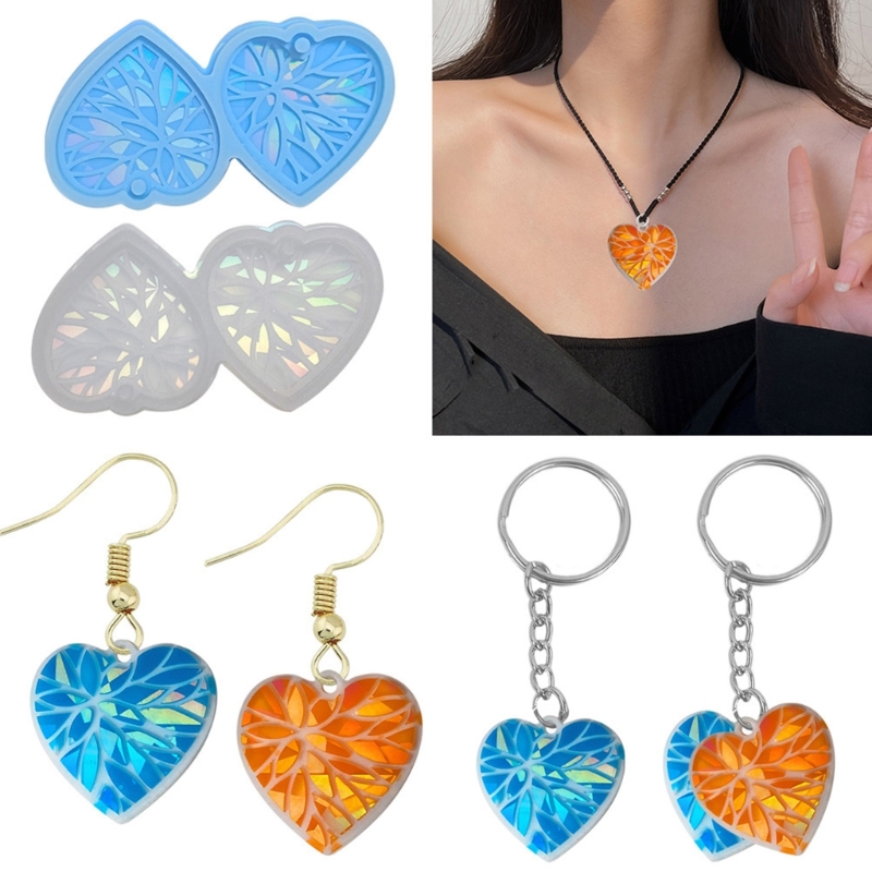 Heart Holographic Resin Mold Earring Silicone Mold Keychain Pendant Epoxy Resin Casting Mold Kit Resin Craft Tools Wholesale