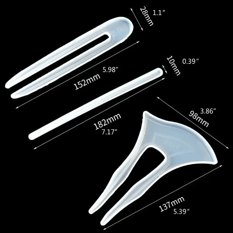 3Pcs Clear Hairpin Molds Hair Silicone Molds Headdress Hair Pin Epoxy Resin Casting Mold Jewelry Making DIY Craft