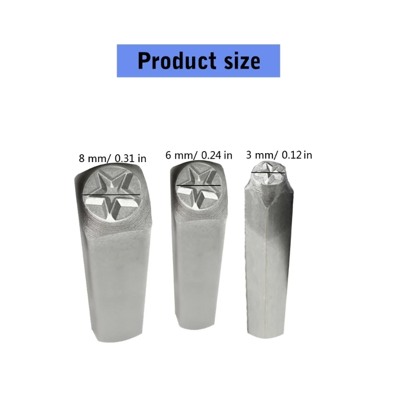 3pcs 3/6/8mm Star DIY Jewelry rings Leather Stamp Star Pentagram Seal Carving Stamping Tool Metal Stamp