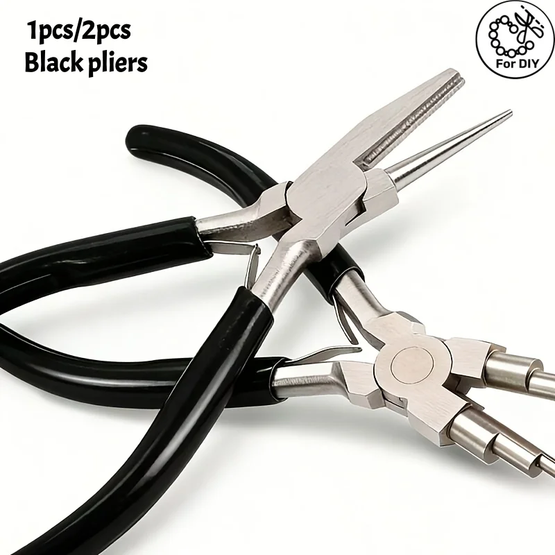 1pcs/2pcs Black Pliers, Jewelry Making Tools, Concave Hollow/Round Head Pliers, Metal Wire Rings and Bending Pliers,