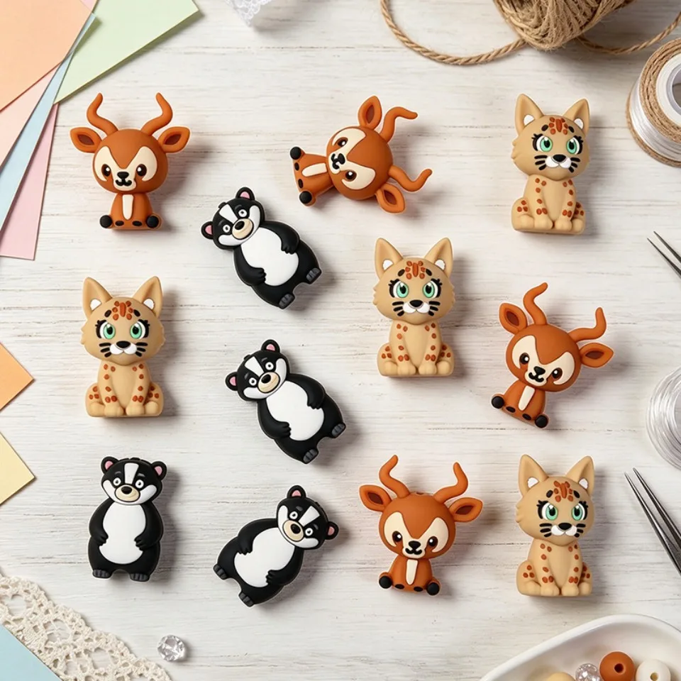 20pcs 3D Raccoon Silicone Beads Animal focal beads For Jewelry Making DIY Pacifier Chain Bracelet Necklace Jewelry Accessories