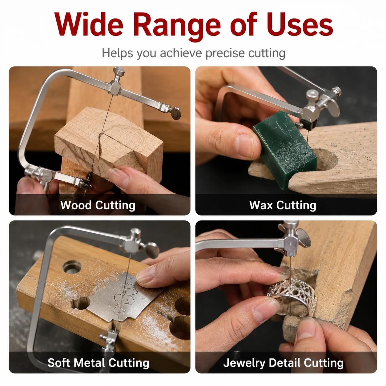 TOKTOS Adjustable Jewelry Saw Frame Set 12 Blades Jeweler Saw Bow Precision Cutting Tool for Gold Silver Wax Wood DIY Jewelry M